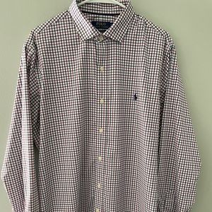 White/navy/red Ralph Lauren Polo long sleeve shirt.